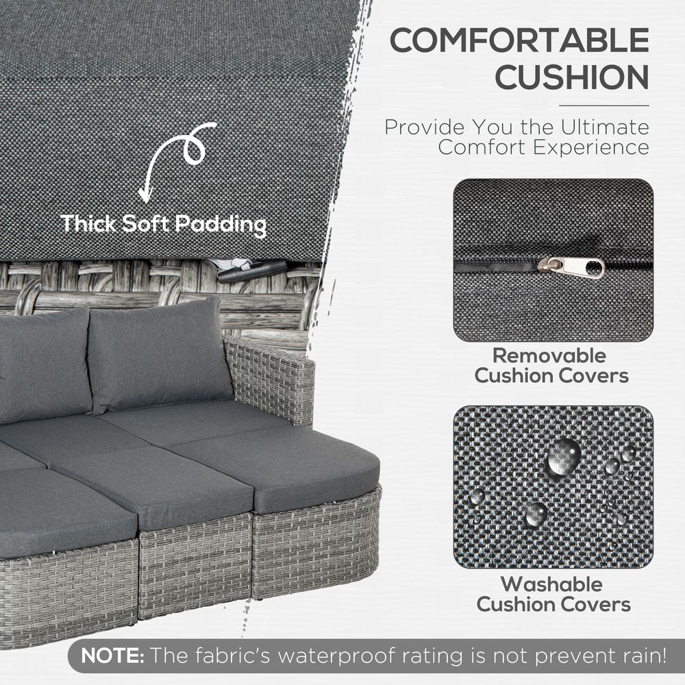 3PC PE Rattan Sofa Set, w/ Side Table, Large Daybed w/ Cushion, Mixed Grey - anydaydirect