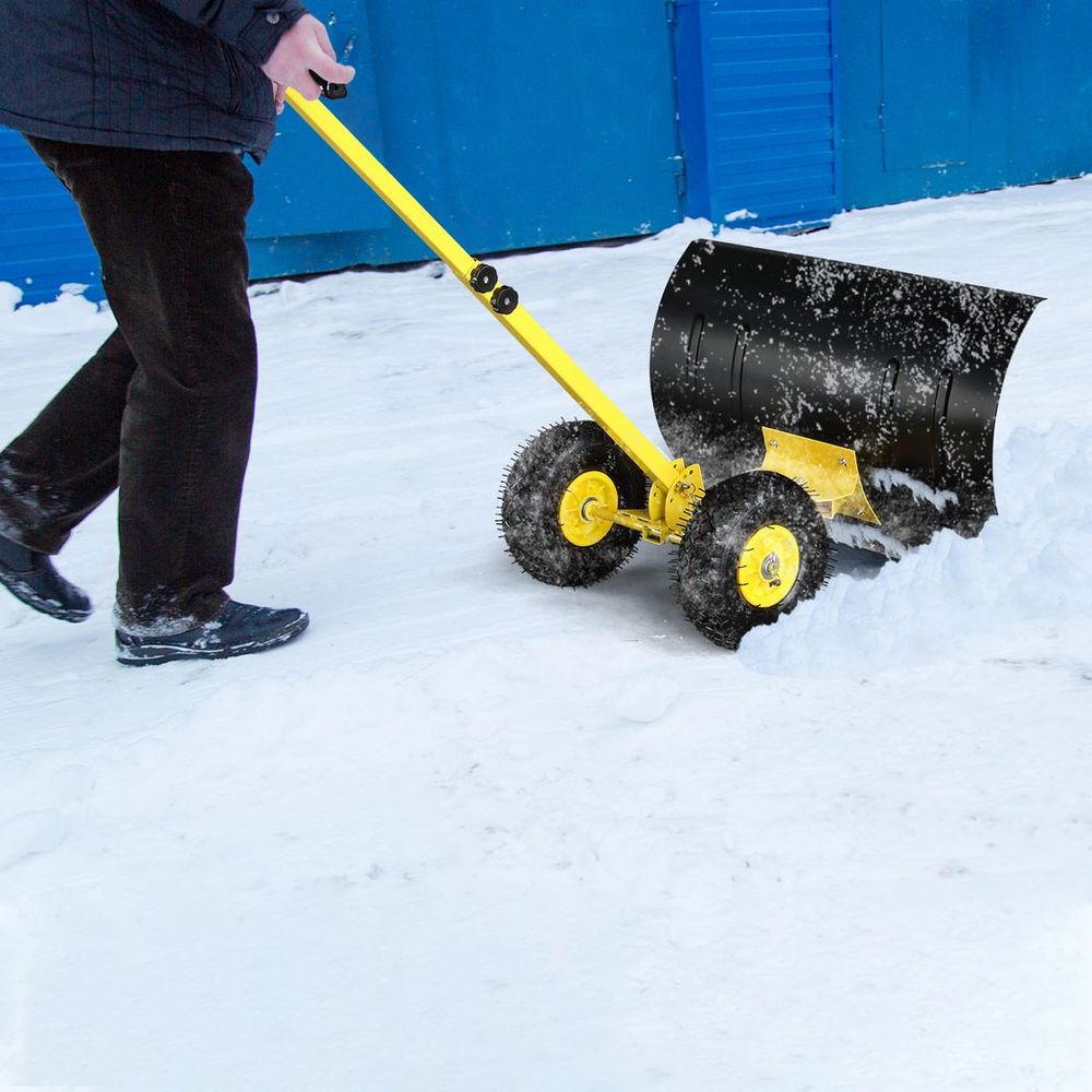 74*47cm Iron Yellow T-Handle Black Blade Adjustable Human-Powered Snow Plow - anydaydirect