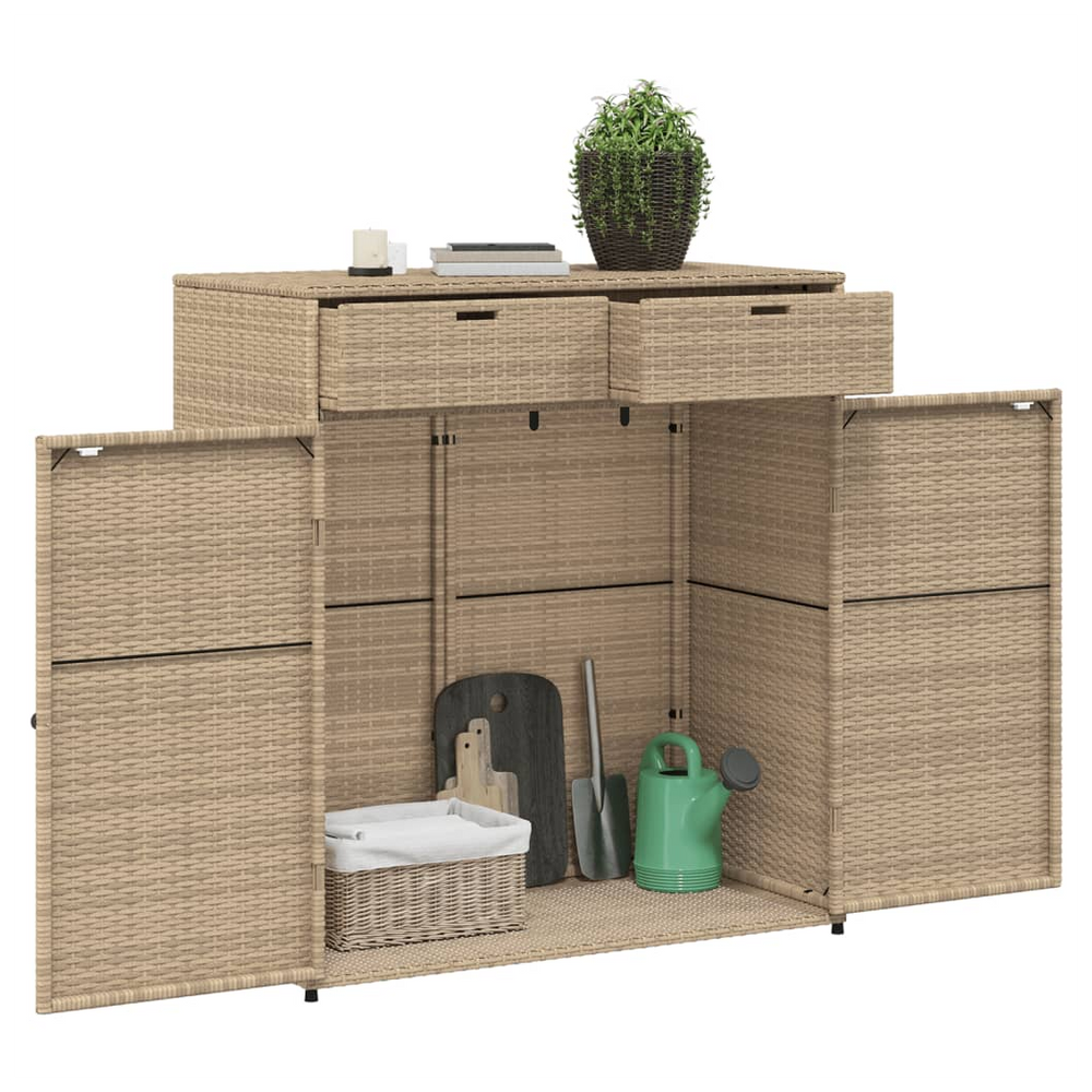 vidaXL Garden Storage Cabinet Beige 105x55x113 cm Poly Rattan - anydaydirect