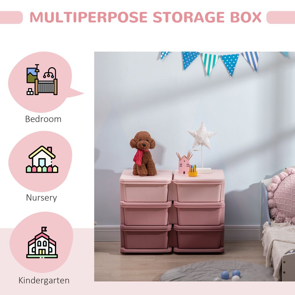 Kids Storage Unit Toy Box Vertical Dresser with Six Drawers - Pink HOMCOM - anydaydirect