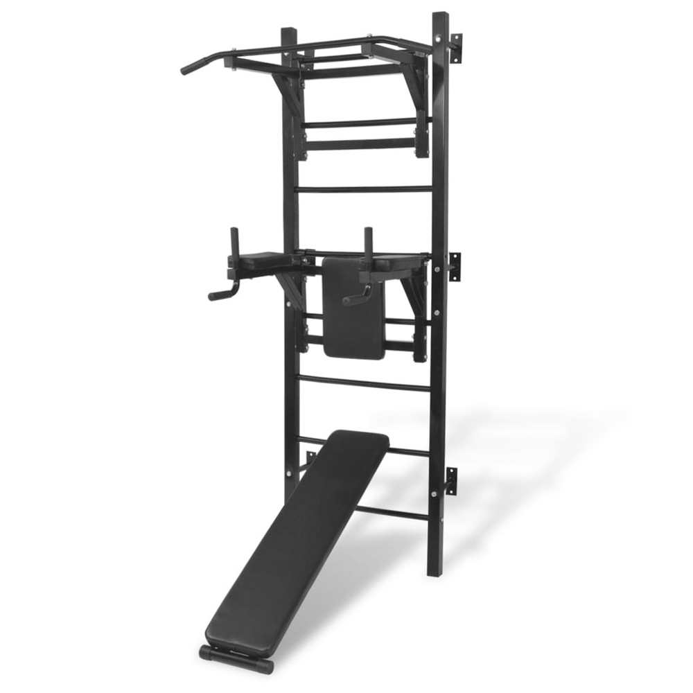 vidaXL Wall-mounted Multi-functional Fitness Power Tower Black - anydaydirect