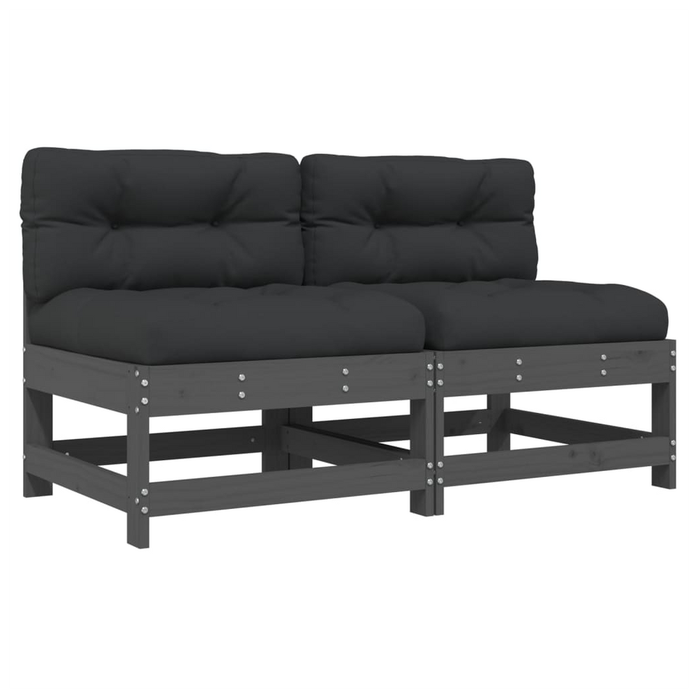 vidaXL Middle Sofas with Cushions 2 pcs Grey Solid Wood Pine - anydaydirect