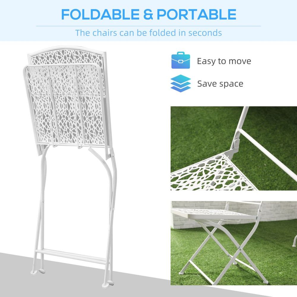 Garden Bistro Set for 2 with Folding Chairs and Round Table, White - anydaydirect