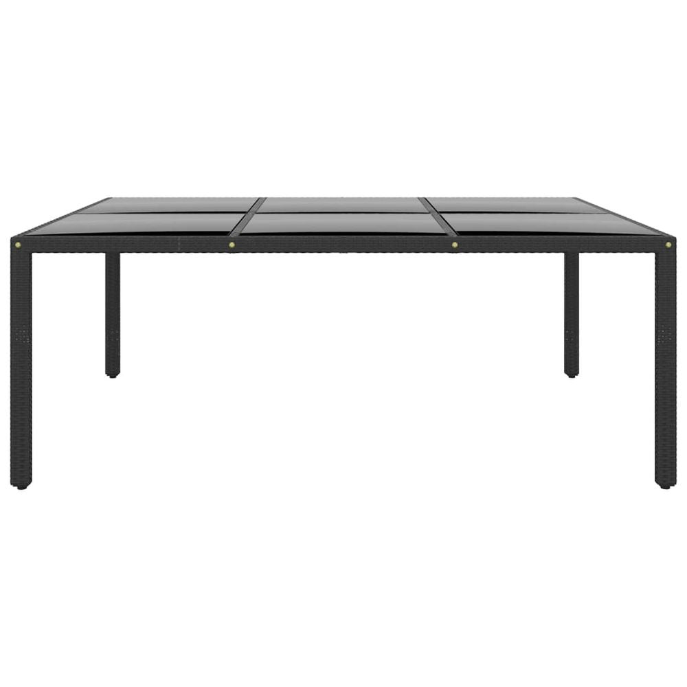 Garden Table 200x150x75 cm Tempered Glass and Poly Rattan Black - anydaydirect