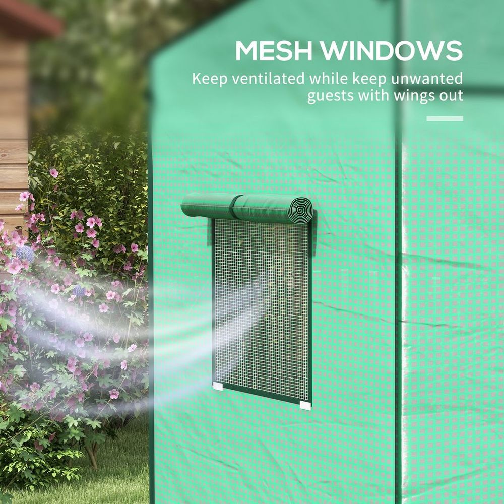 Outsunny Walk-in Garden Green House with Large Roll-up Door and 2 Mesh Windows - anydaydirect
