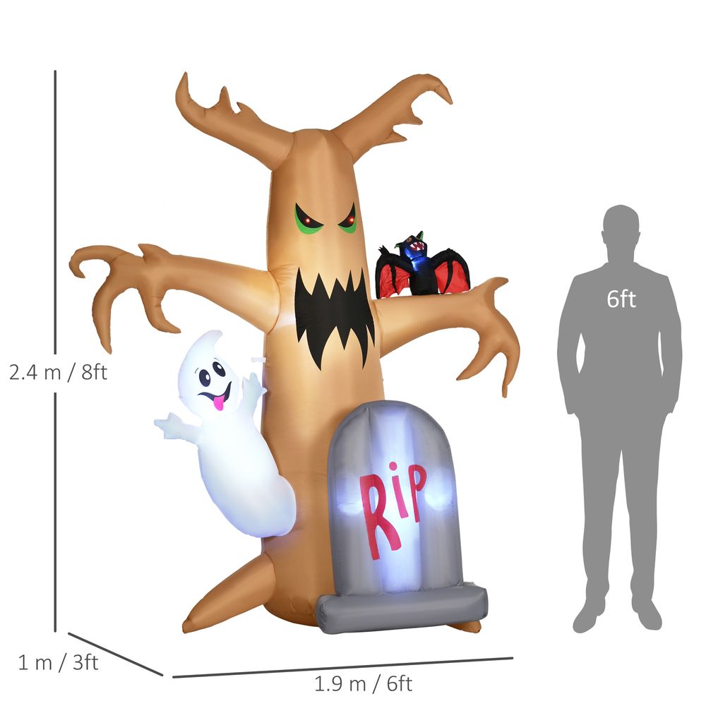 8ft Inflatable Halloween Ghost Tree with White Ghost and Tombstone Blow-Up - anydaydirect
