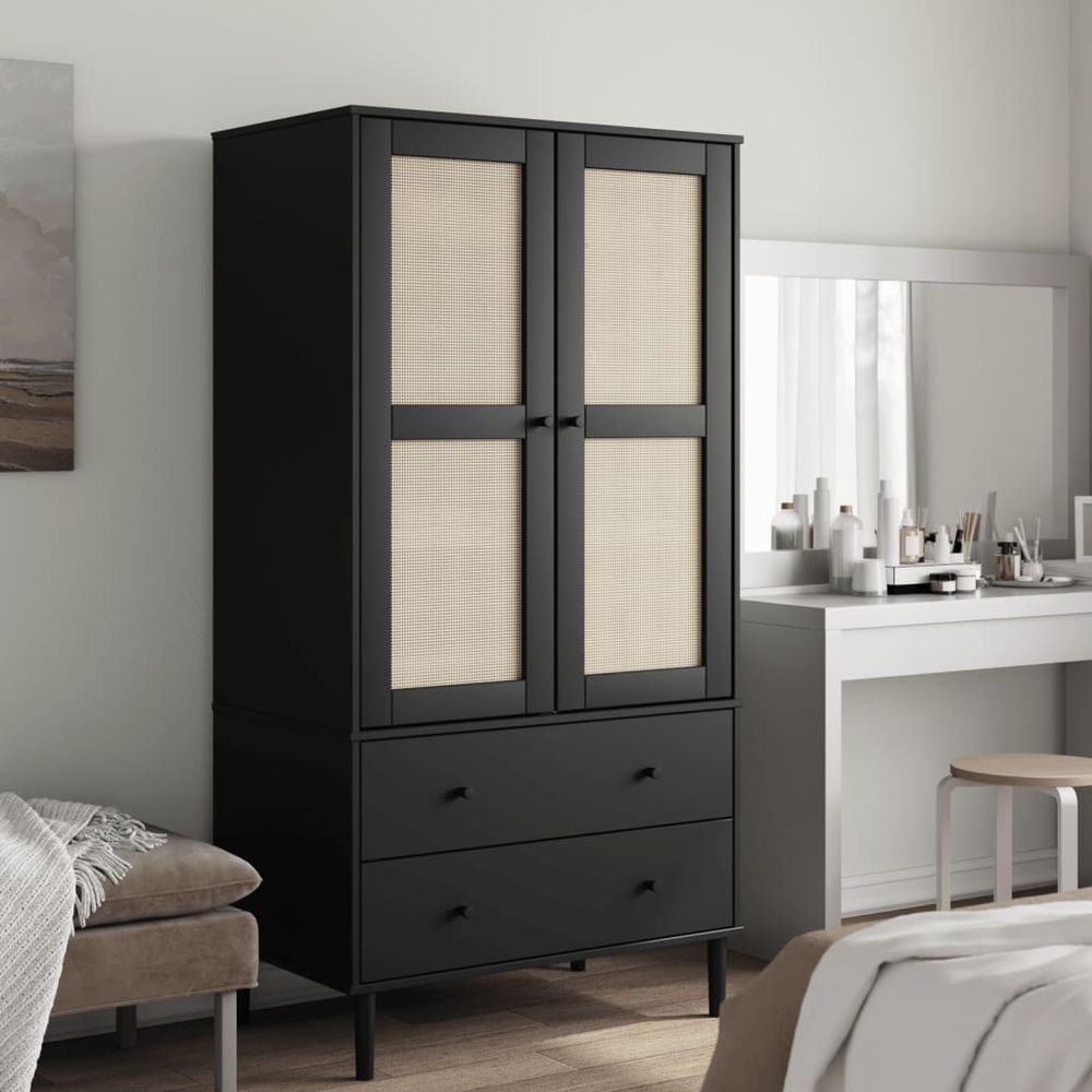 vidaXL Wardrobe SENJA Rattan Look Black 90x55x175 cm Solid Wood Pine - anydaydirect