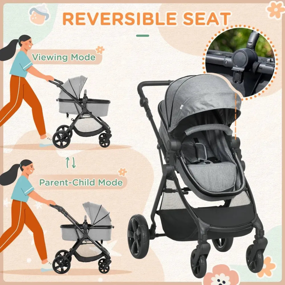 Foldable Baby Pushchair w/ Fully Reclining Backrest From Birth to 3 Years- Gey - anydaydirect