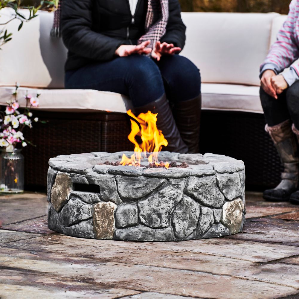 Garden Small Gas Fire Pit, Outdoor Heater with Lava Rocks & Cover - anydaydirect