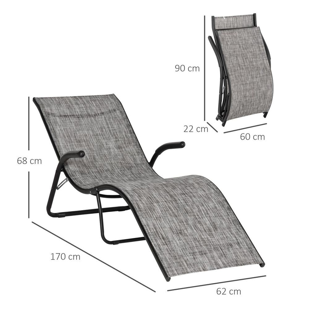 Folding Lounge Chair, Outdoor Chaise Lounge for Beach, Poolside, Grey - anydaydirect