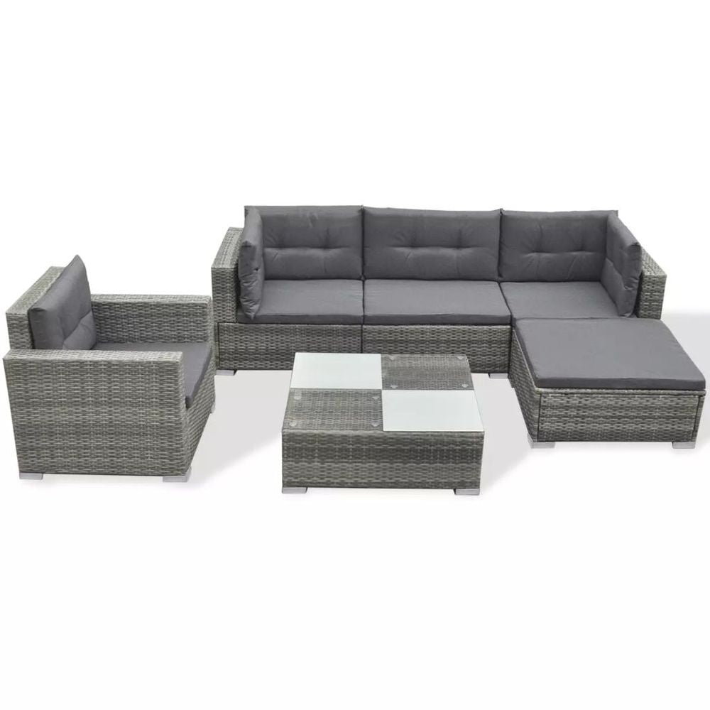 vidaXL 6 Piece Garden Lounge Set with Cushions Poly Rattan Brown - anydaydirect