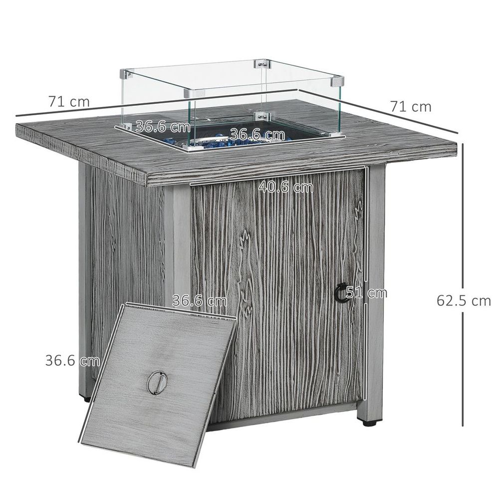 Outsunny Gas Fire Pit Table with 40,000 BTU Burner, Cover, Glass Screen, Grey - anydaydirect