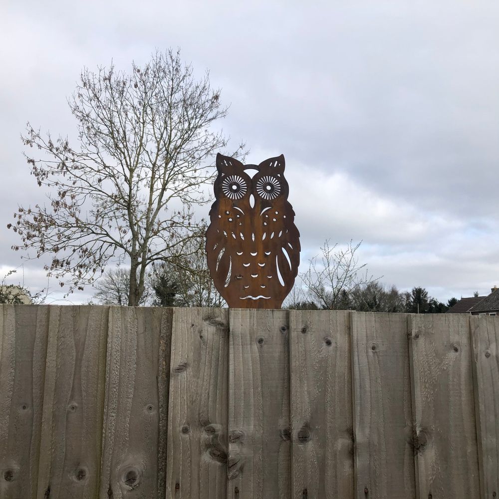 Rusty Metal STANDING OWL DECORATION Garden ornament - anydaydirect