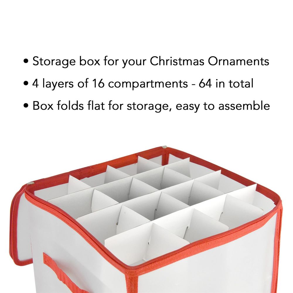 2 Pack 4 Bauble Xmas Christmas Tree Decorations Storage Box Zip Closure & Side Handle - anydaydirect