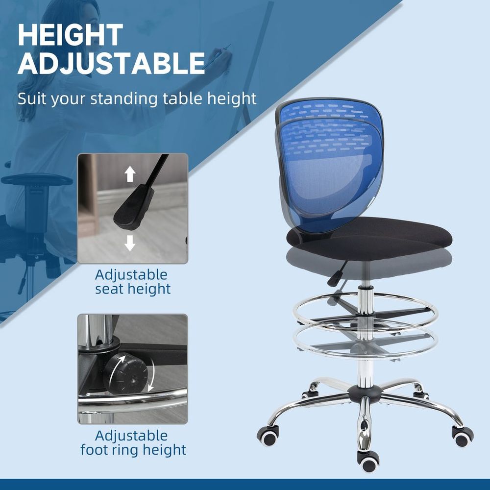 Vinsetto Draughtsman Chair, Tall Office Chair with Lumbar Support, Blue - anydaydirect