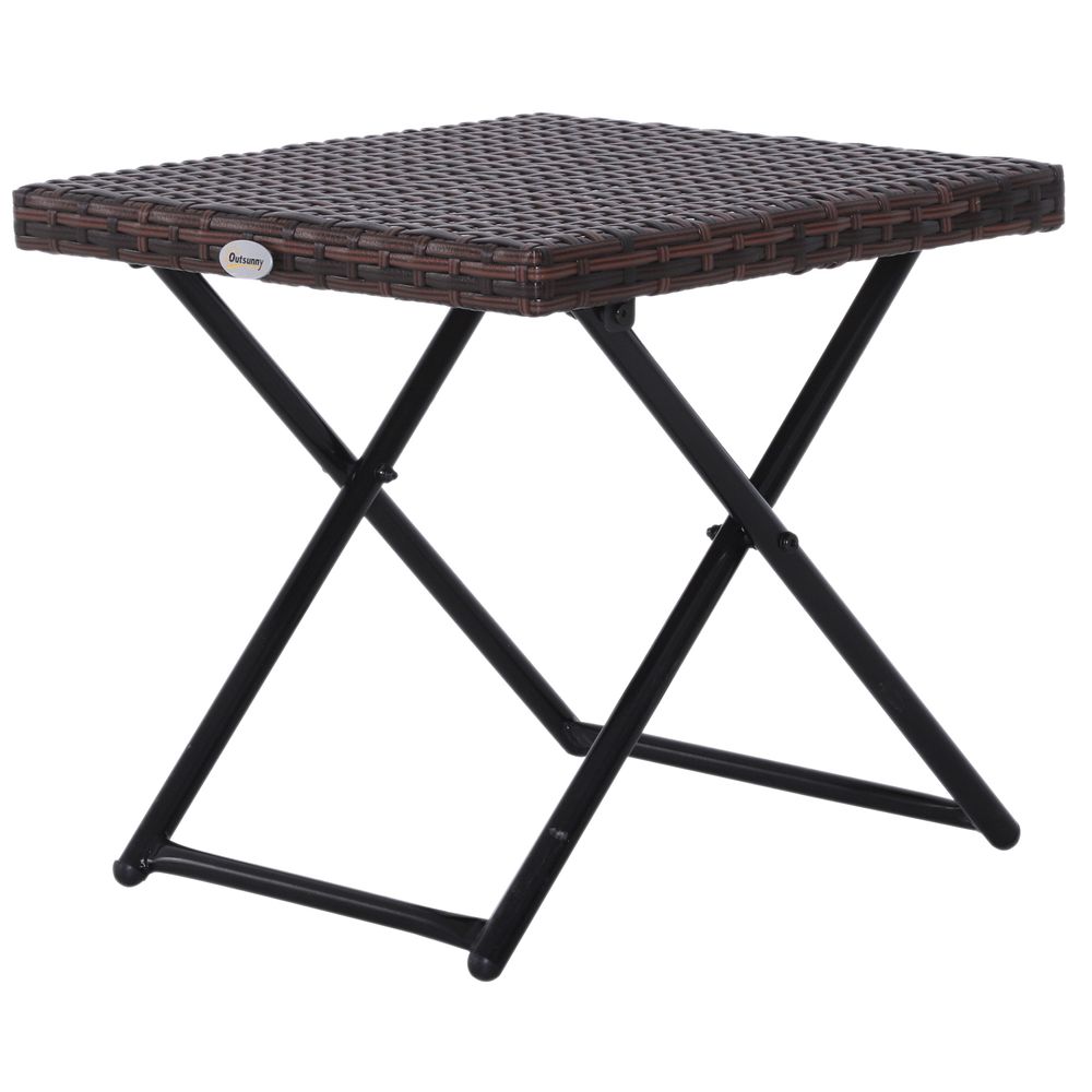 Folding Square Rattan Coffee Table Bistro Balcony Garden Steel Outdoor - anydaydirect