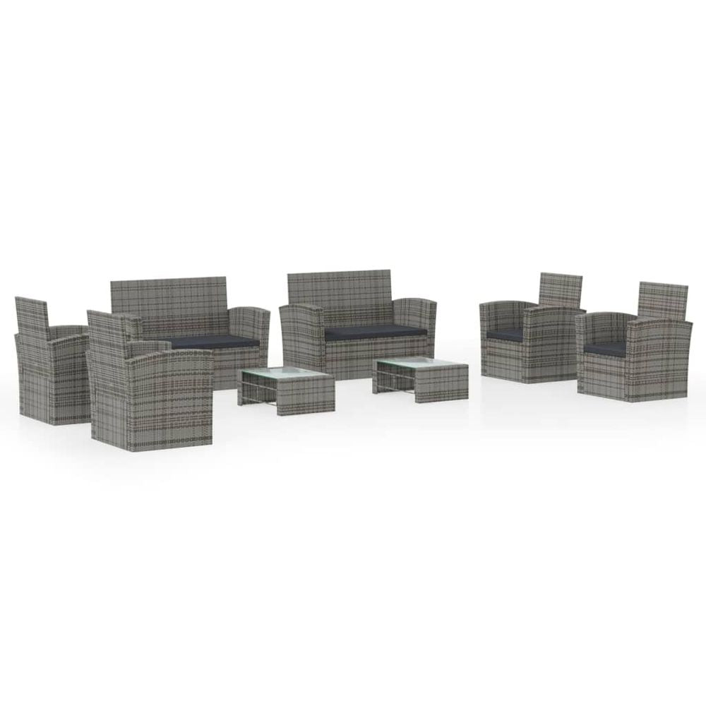 vidaXL 8 Piece Garden Lounge Set with Cushions Poly Rattan Grey - anydaydirect