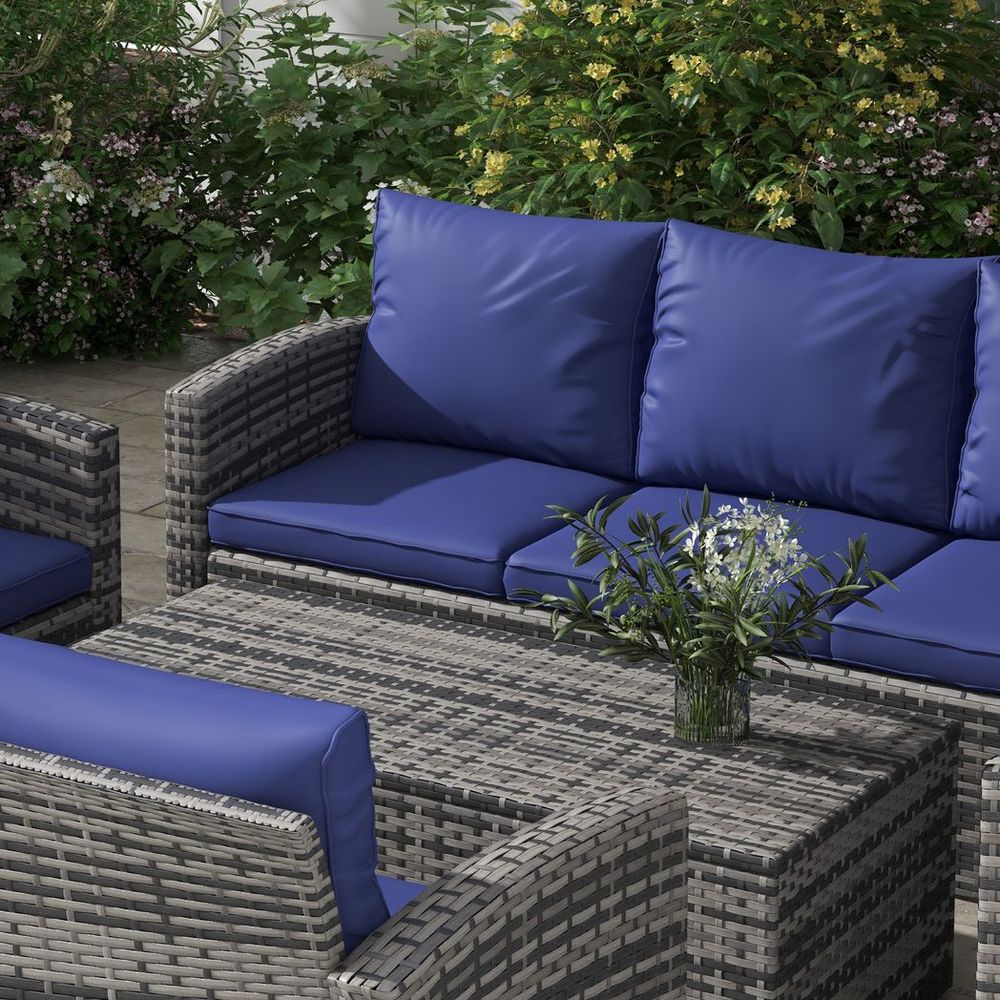 Outsunny 6 PCS Patio Rattan Sofa Set Conversation Furniture with Storage Blue - anydaydirect