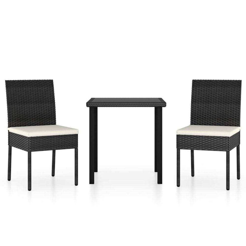 3 Piece Outdoor Dining Set with Cushions Poly Rattan Black - anydaydirect