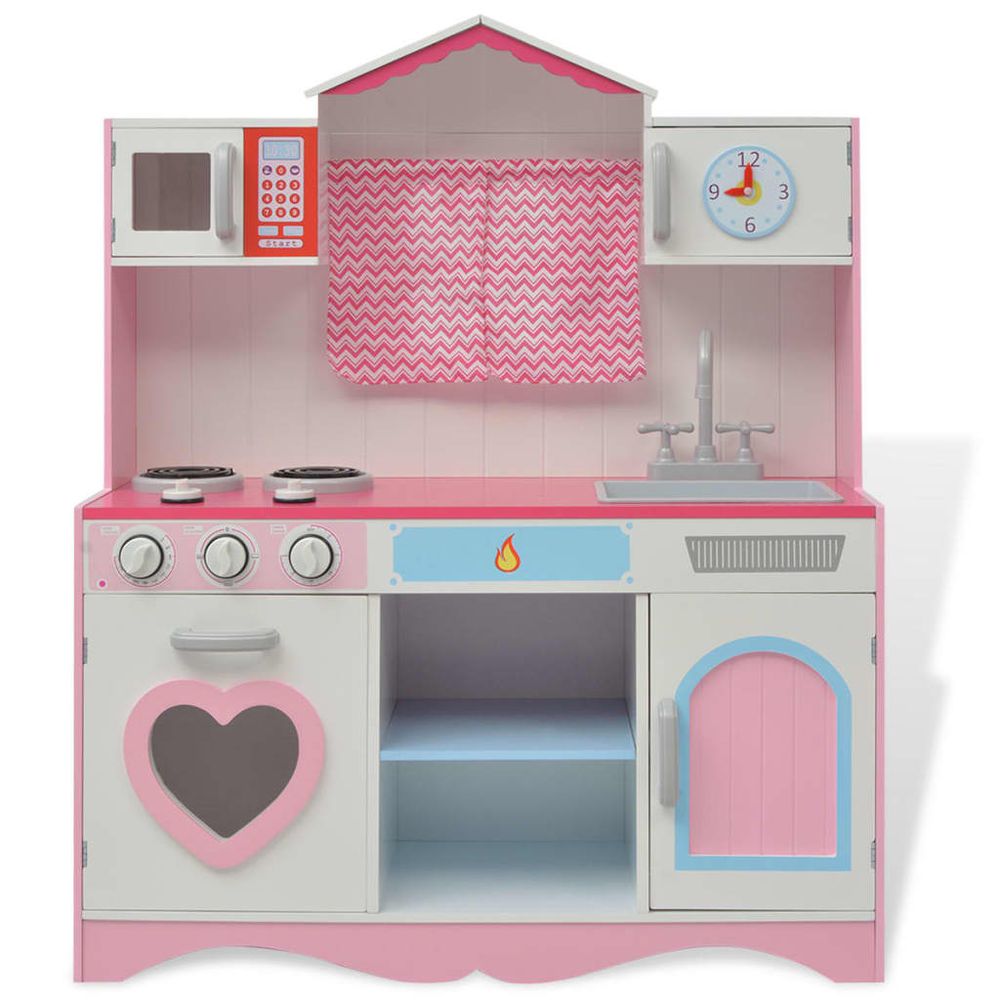 Toy Kitchen Wood 82x30x100 cm Pink and White - anydaydirect