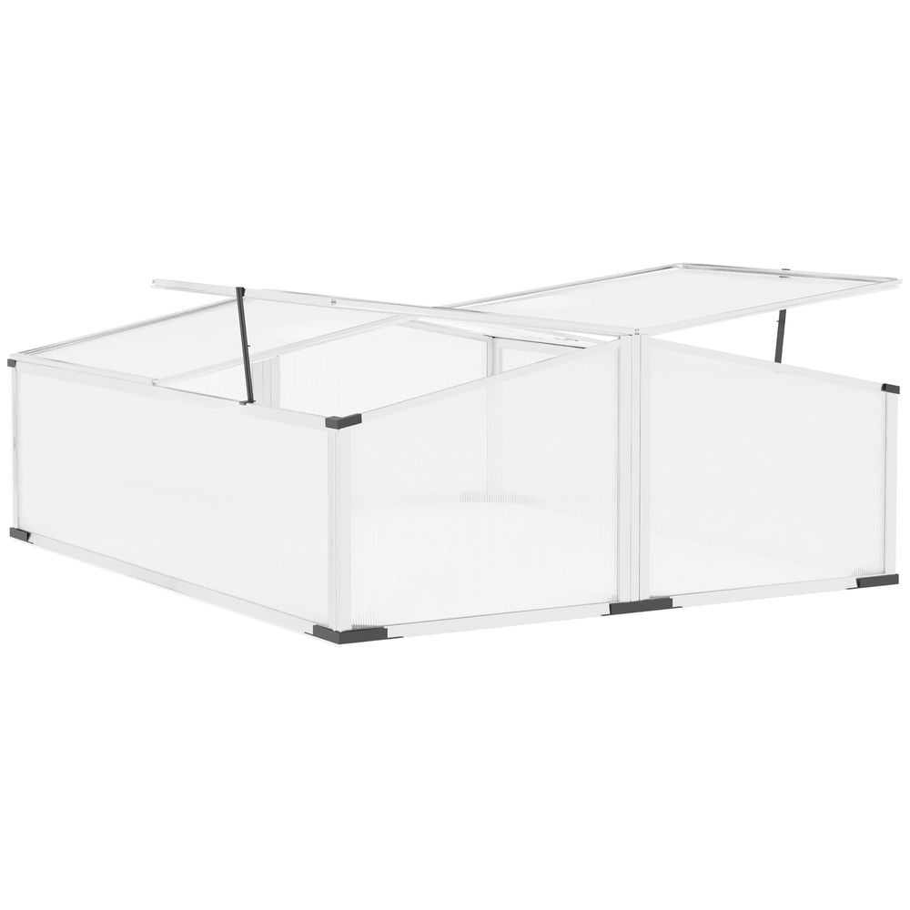 Polycarbonate Greenhouse Aluminium Independent Opening Tops120x100x41cm, Silver - anydaydirect