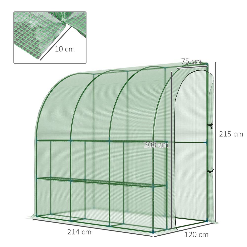 Outsunny 214 x 120 x 215cm Walk-In Lean to Wall Tunnel Greenhouse w/ Door - anydaydirect
