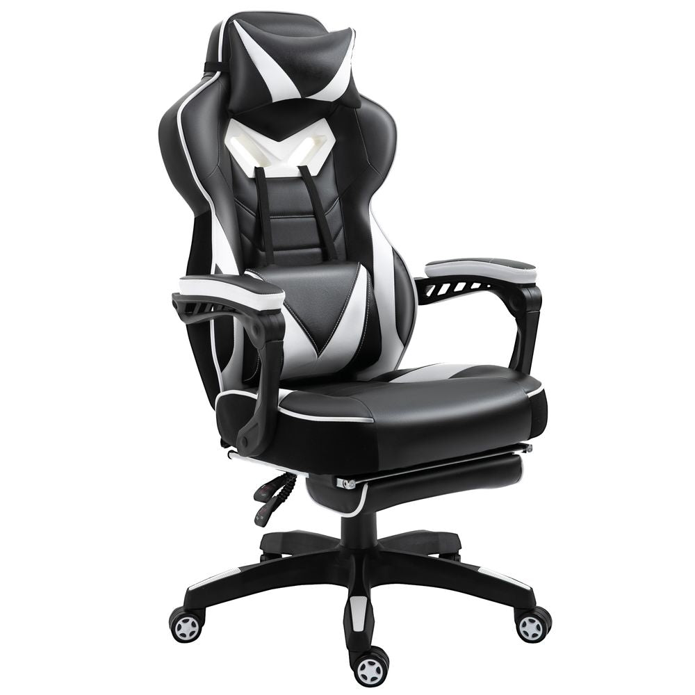 Gaming Chair Ergonomic Reclining w/ Manual Footrest Wheels Stylish Office White - anydaydirect
