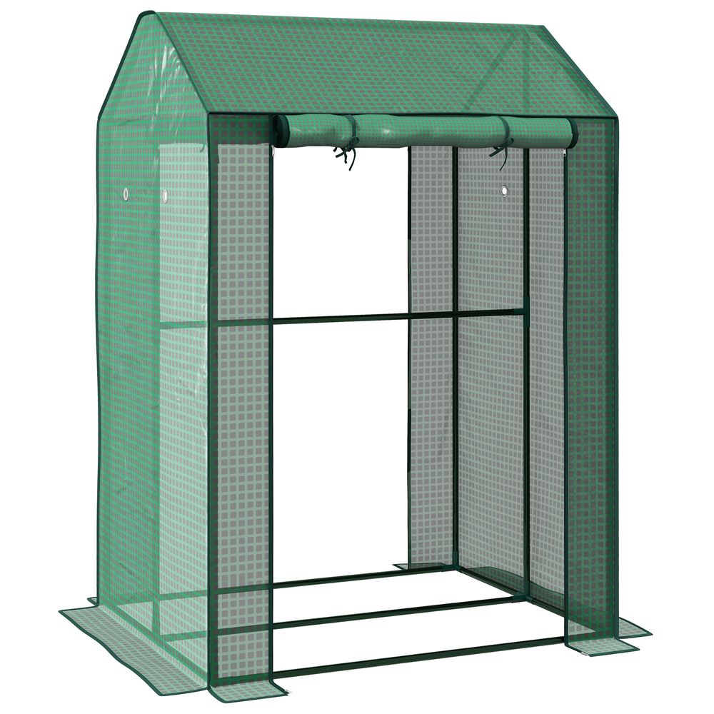 Outsunny 2-Room Greenhouse with 2 Roll-up Doors and Vent Holes, 100x80x150cm - anydaydirect