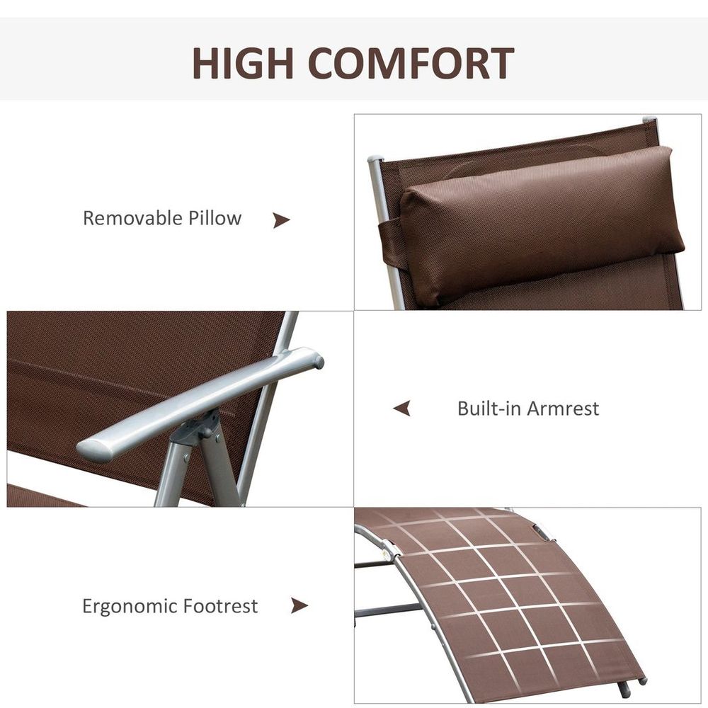 Outsunny Sun Lounger Recliner w/ Pillow Foldable 7 Levels Texteline Brown - anydaydirect