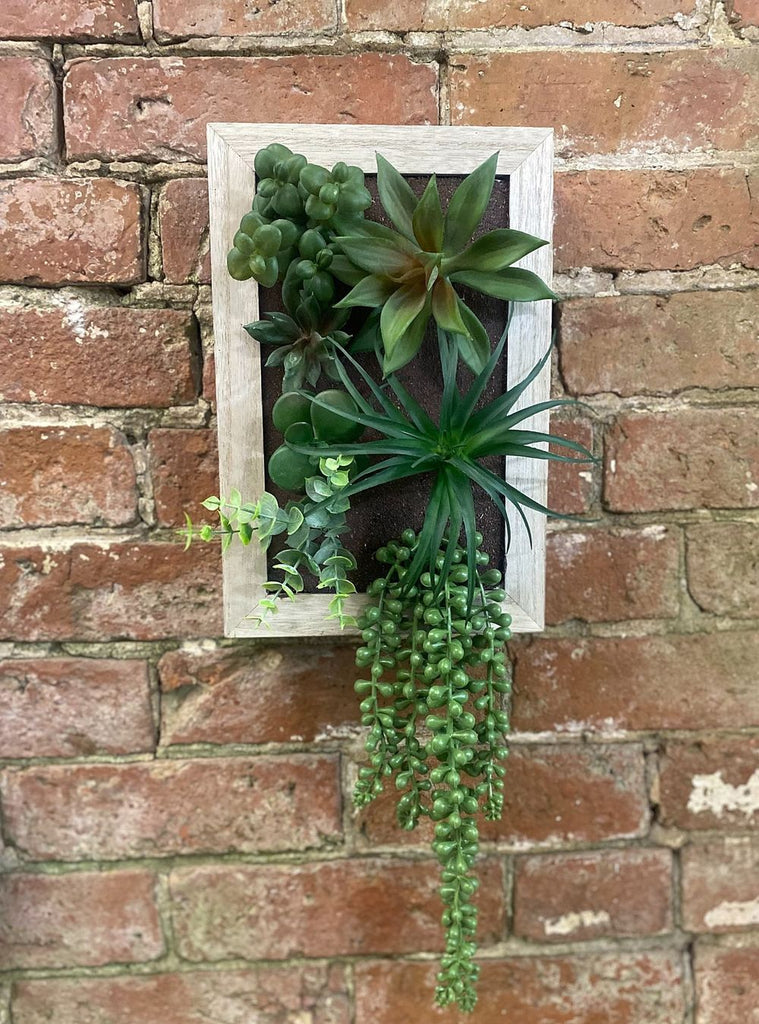 Artificial Succulents In Wooden Frame - anydaydirect