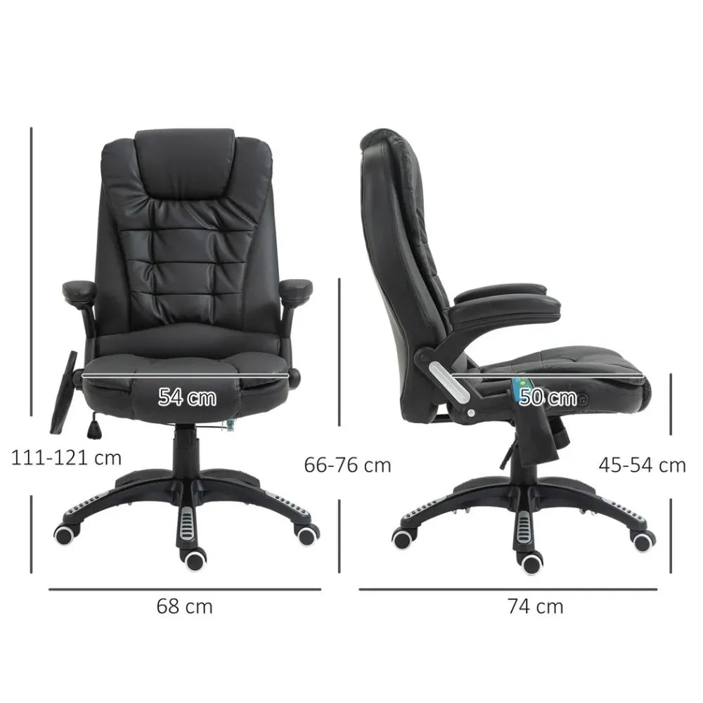 Executive Office Chair with Massage and Heat PU Leather Reclining Chair, Black - anydaydirect