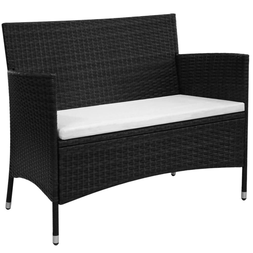 Garden Bench with Cushion Poly Rattan Black - anydaydirect