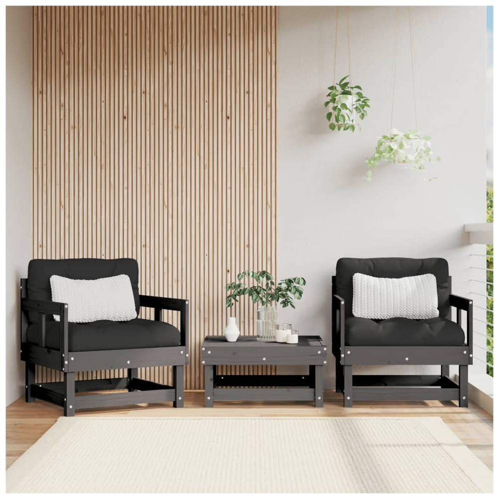 vidaXL Garden Chairs with Cushions 2 pcs Grey Solid Wood Pine - anydaydirect