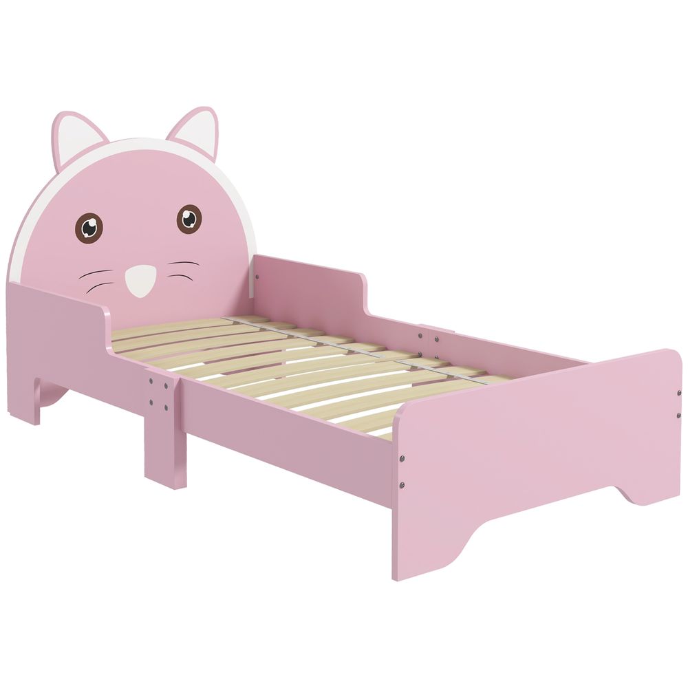 ZONEKIZ Toddler Bed Frame Cat Design Kids Bed with Guardrails - Pink - anydaydirect