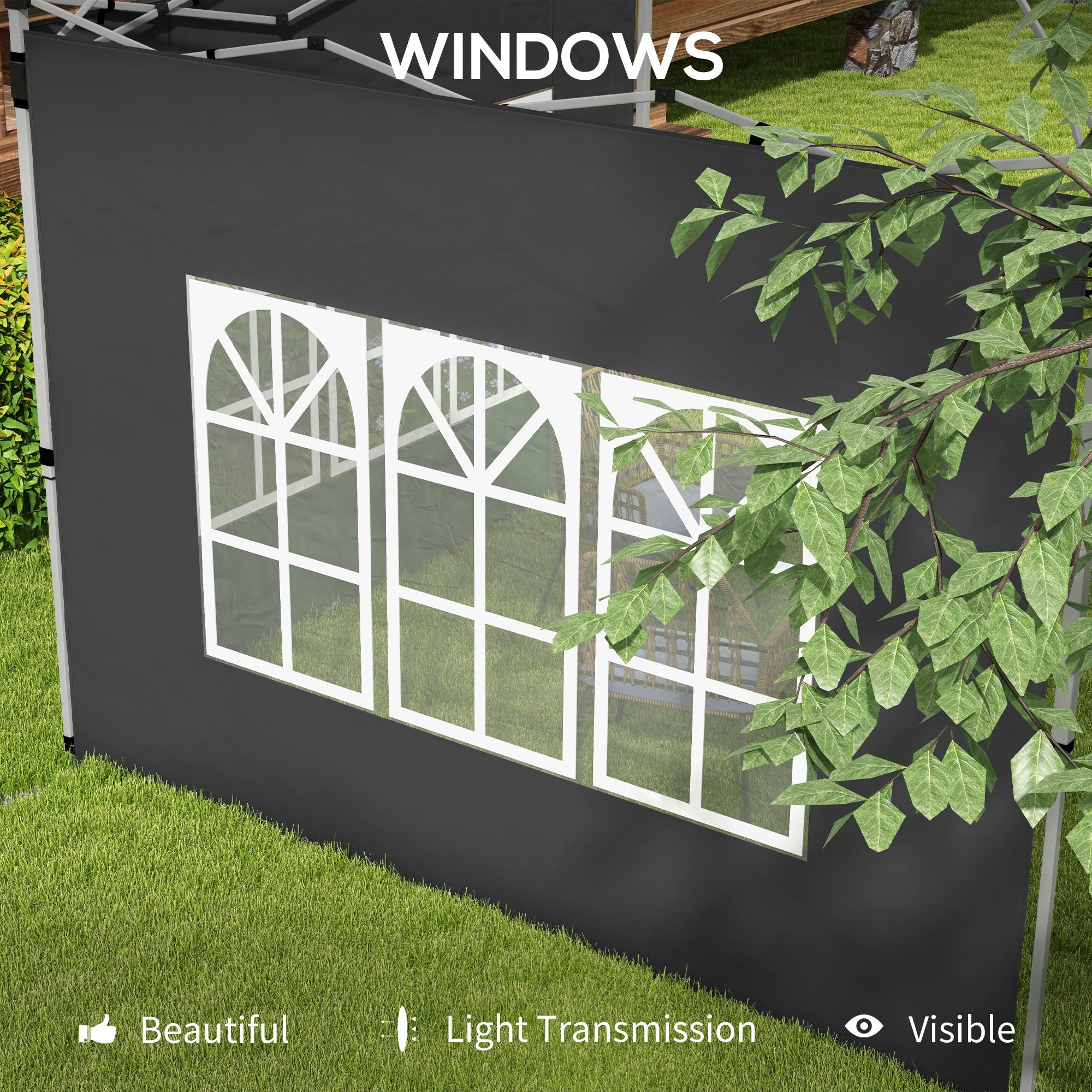 Outsunny Gazebo Side Panels, Sides Replacement with Window for 3x3(m) or 3x4m Pop Up Gazebo, 2 Pack, Black - anydaydirect