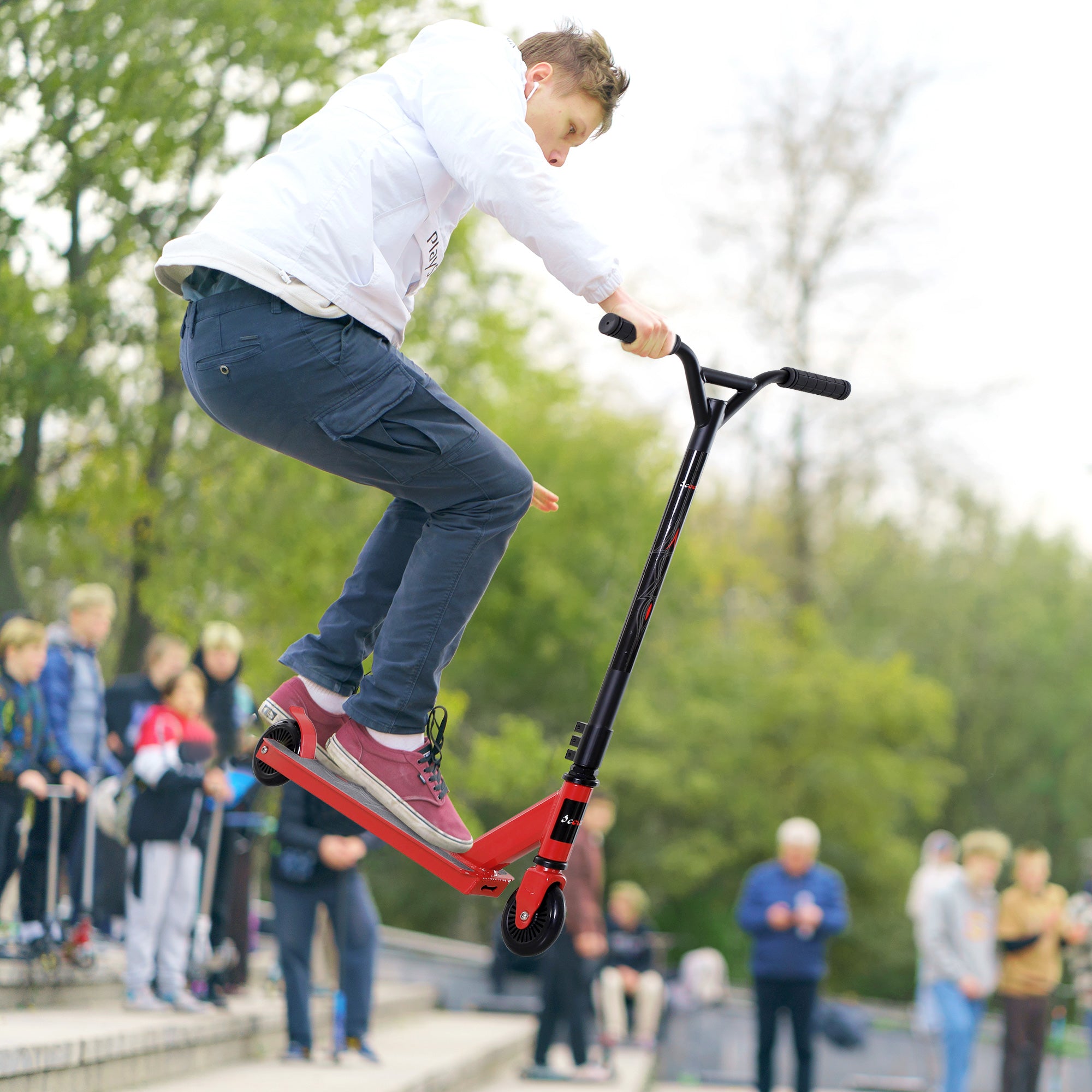 HOMCOM Street Stunt Scooter Intermediate and Beginner Freestyle Tricks Scooters For 14+ Teens Adult w/ Rear ?10cm Wheel & Brake - Red - anydaydirect