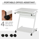 HOMCOM Movable Computer Desk with 4 Moving Wheels Sliding Keyboard Tray Home Office Workstation White - anydaydirect