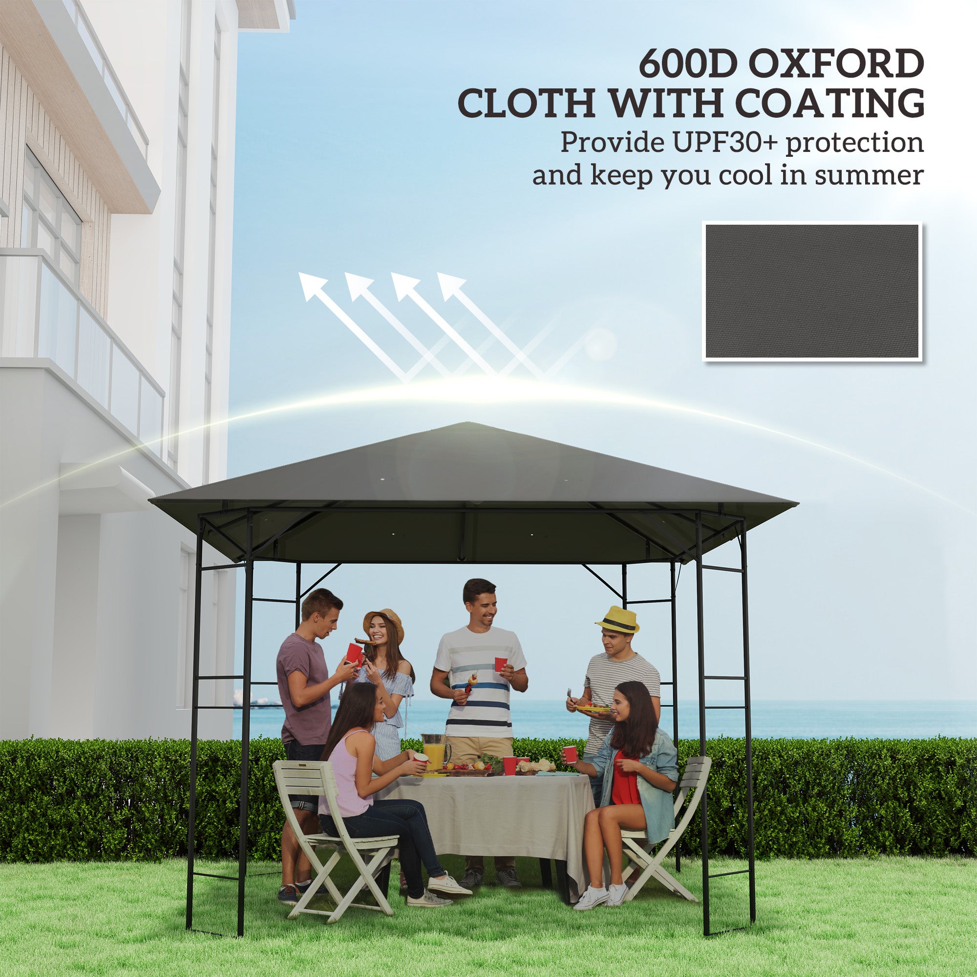 Outsunny 3 x 3(m) Gazebo Canopy Replacement Cover, Garden Gazebo Roof Replacement with Drain Holes, Water Resistant PVC Coating, 370g/?, UPF30+, TOP COVER ONLY, Grey - anydaydirect
