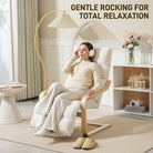 HOMCOM Curved Wooden Accent Chair, with Adjustable Footrest - Cream White - anydaydirect