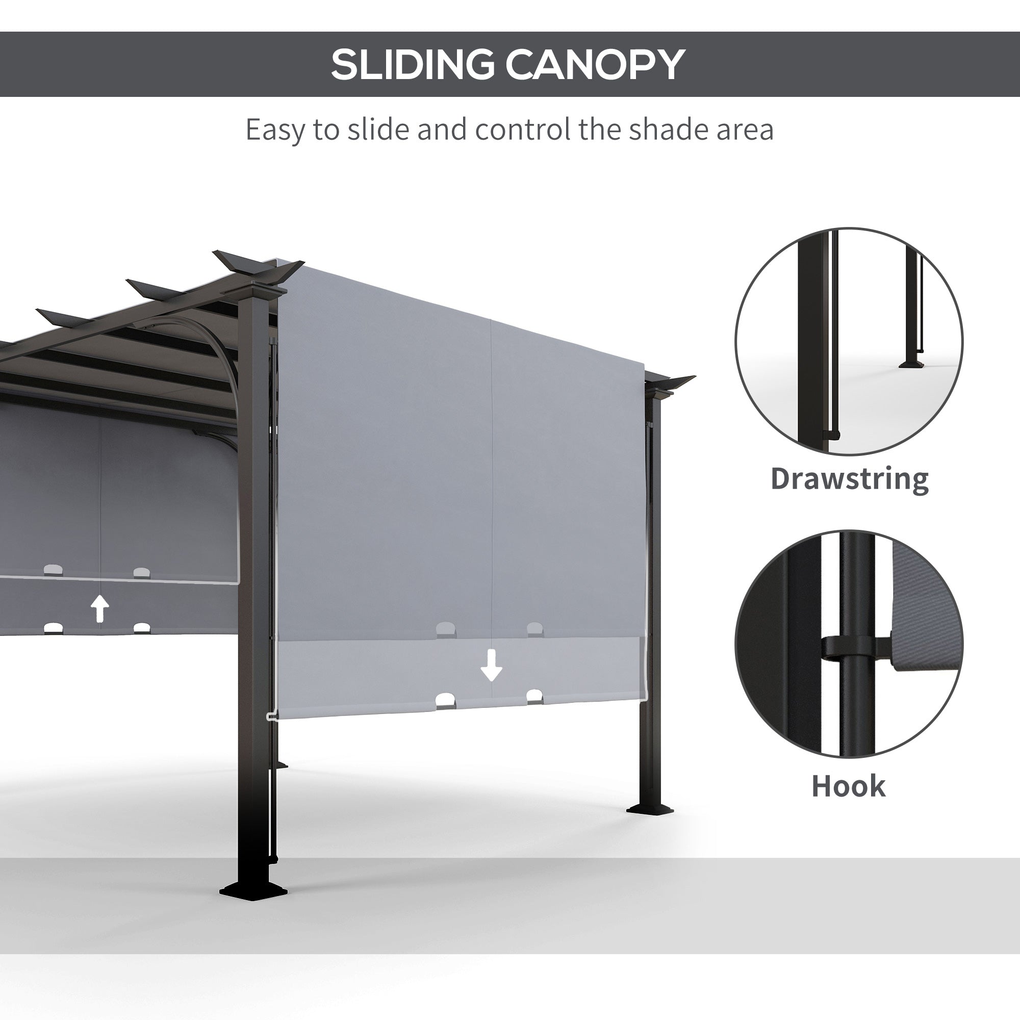 Outsunny 3 x 3(m) Outdoor Pergola, Garden Pergola Gazebo with Adjustable Canopy, Grey - anydaydirect