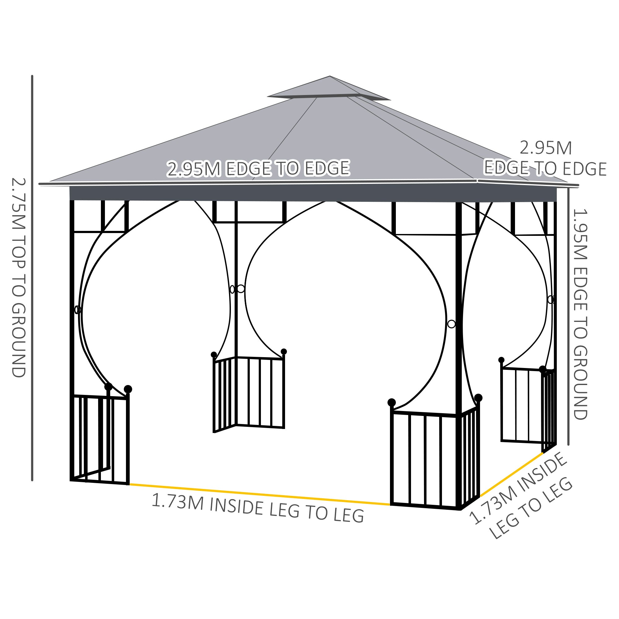 Outsunny 3 x 3(m) Garden Gazebo Patio Party Tent Shelter Outdoor Canopy Double Tier Sun Shade Metal Frame Netting, Light Grey - anydaydirect