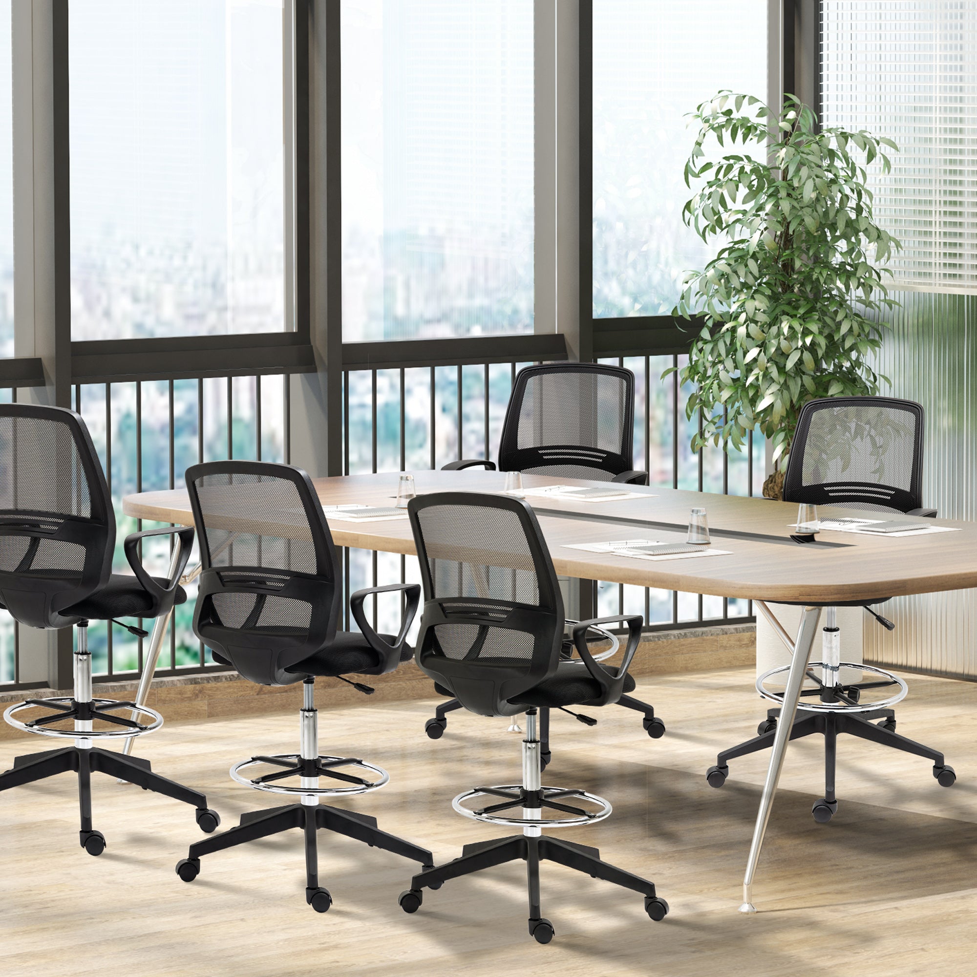 Vinsetto Ergonomic Mesh Back Drafting Chair, Tall Office Chair, Draughtsman Chair with Adjustable Height and Footrest 360° Swivel, Set of 5 - anydaydirect