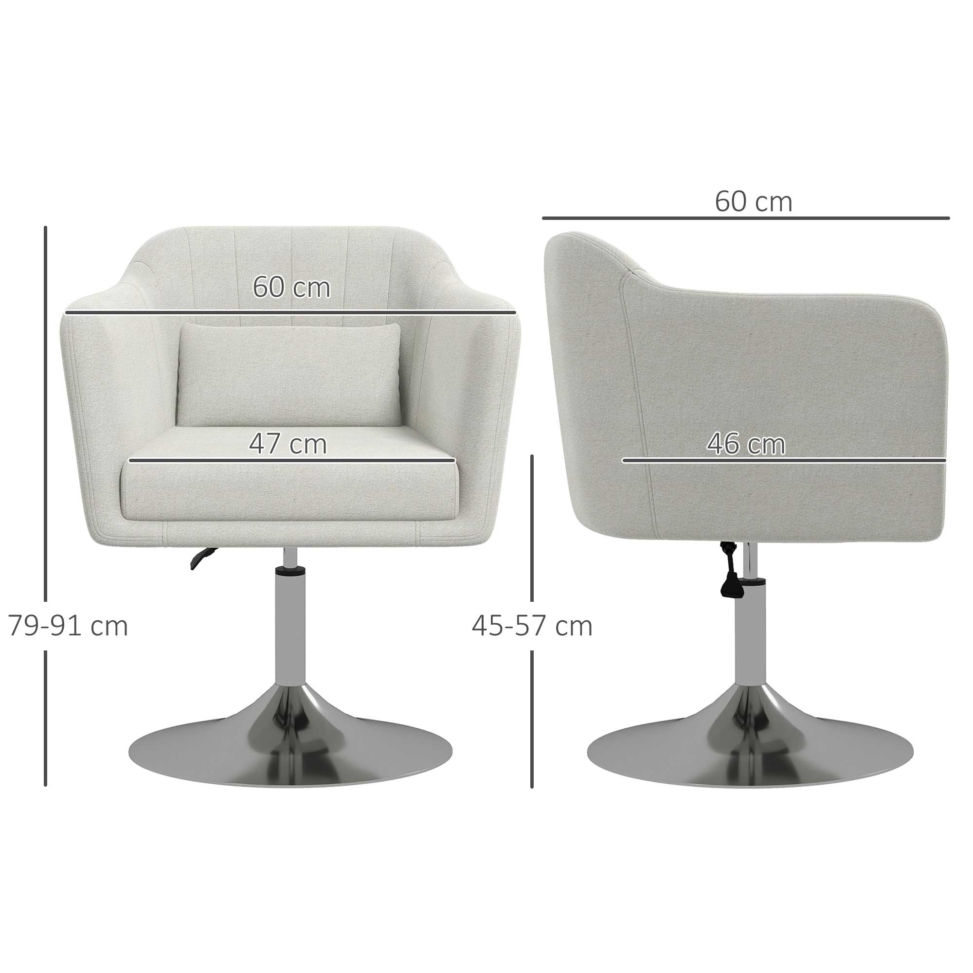 HOMCOM Modern Accent Chair with Swivel Base, Height Adjustable Arm Chair with Pillow for Living Room, Bedroom, Cream White - anydaydirect