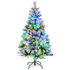 HOMCOM 4.5' Artificial Snow Christmas Trees with Frosted Branches, Warm White or Colourful LED Lights, Steel Base - anydaydirect