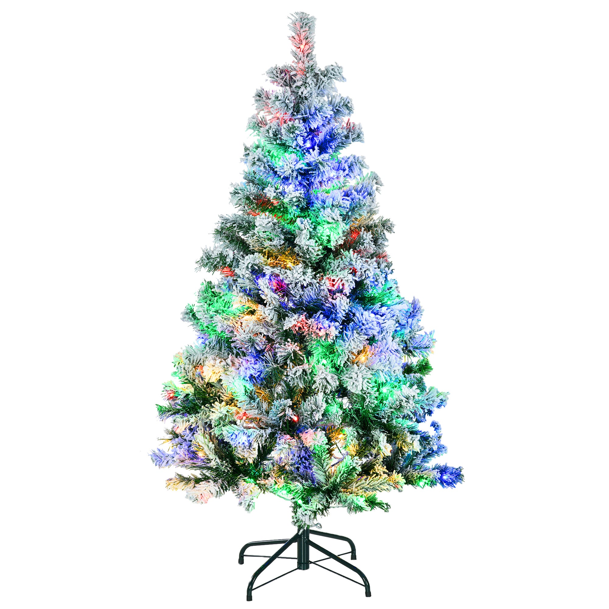 HOMCOM 4.5' Artificial Snow Christmas Trees with Frosted Branches, Warm White or Colourful LED Lights, Steel Base - anydaydirect