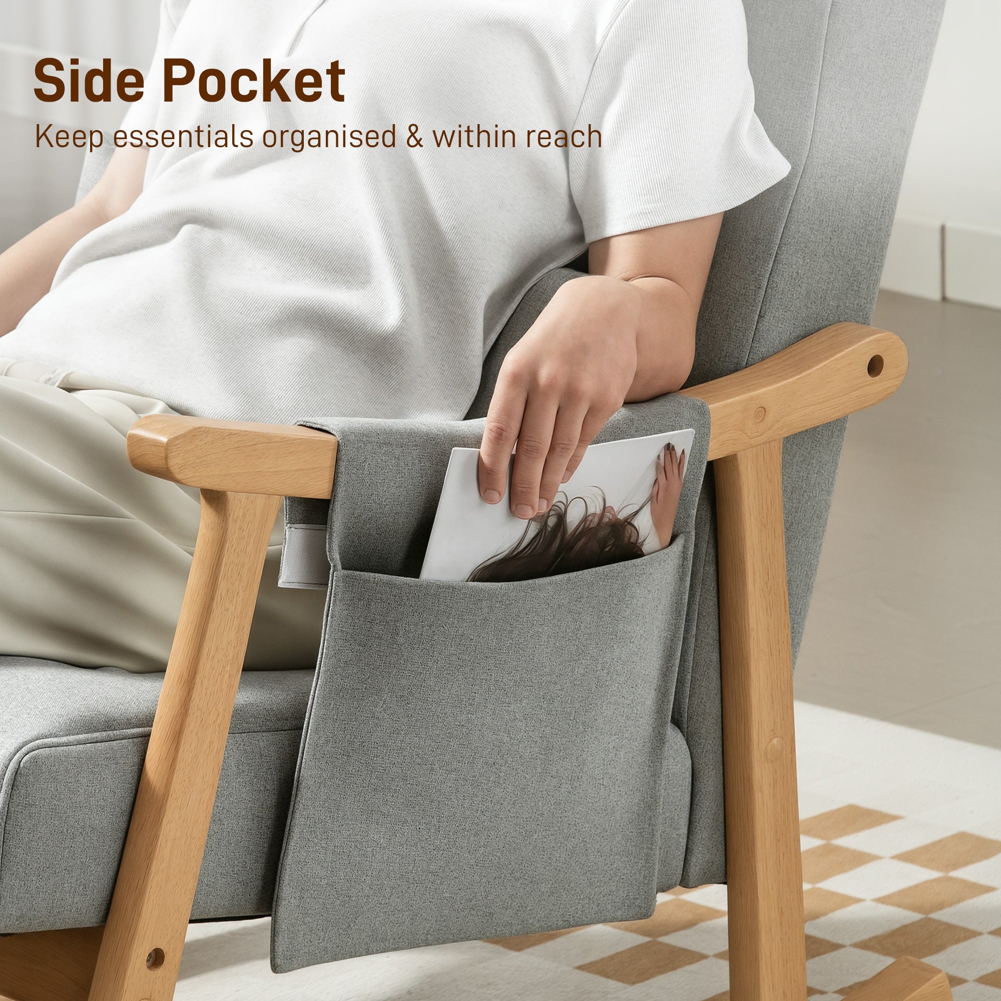 HOMCOM Wood Frame Rocking Accent Chair - Light Grey - anydaydirect