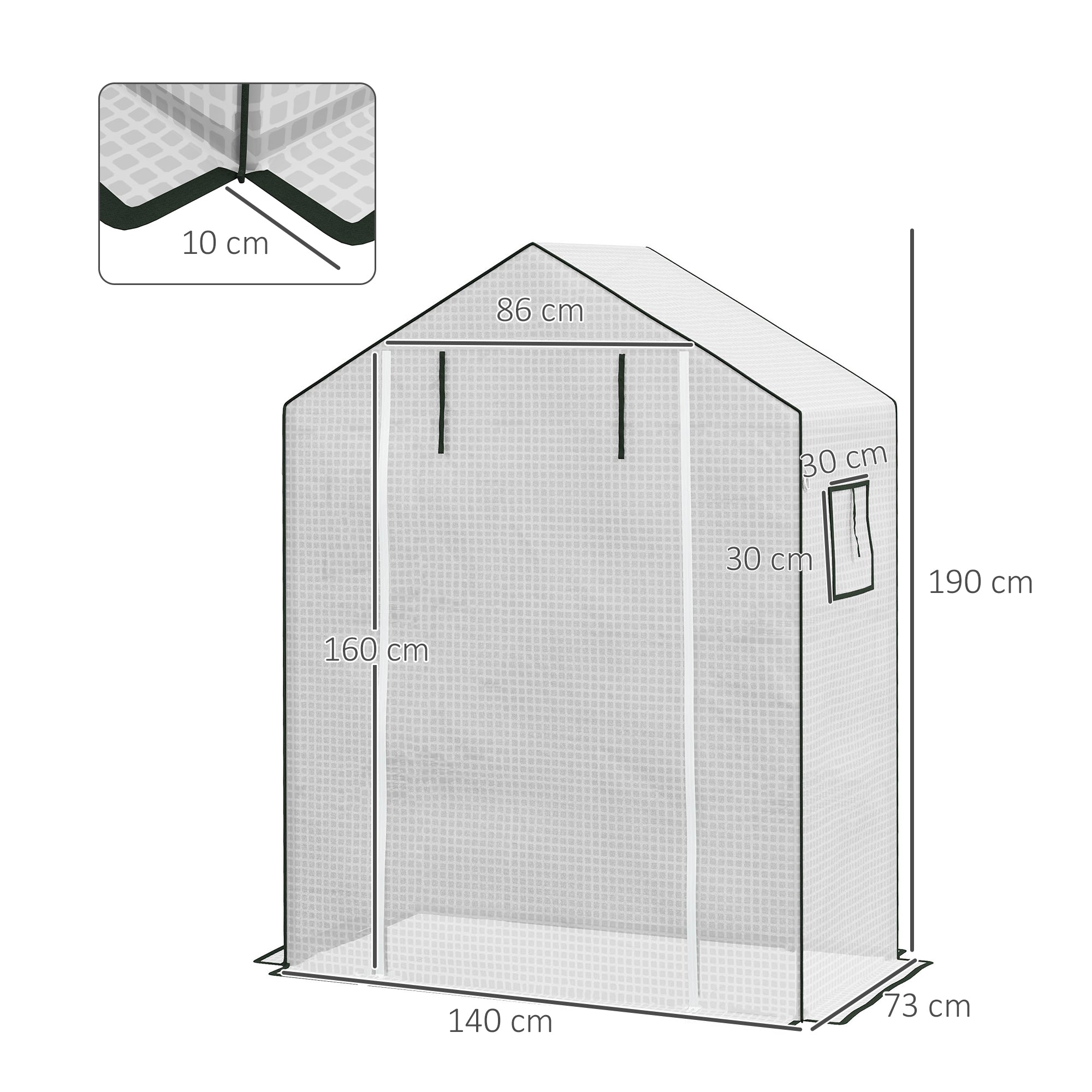 Outsunny Greenhouse Cover Replacement Walk-in PE Hot House Cover with Roll-up Door and Windows, 140 x 73 x 190cm, White - anydaydirect
