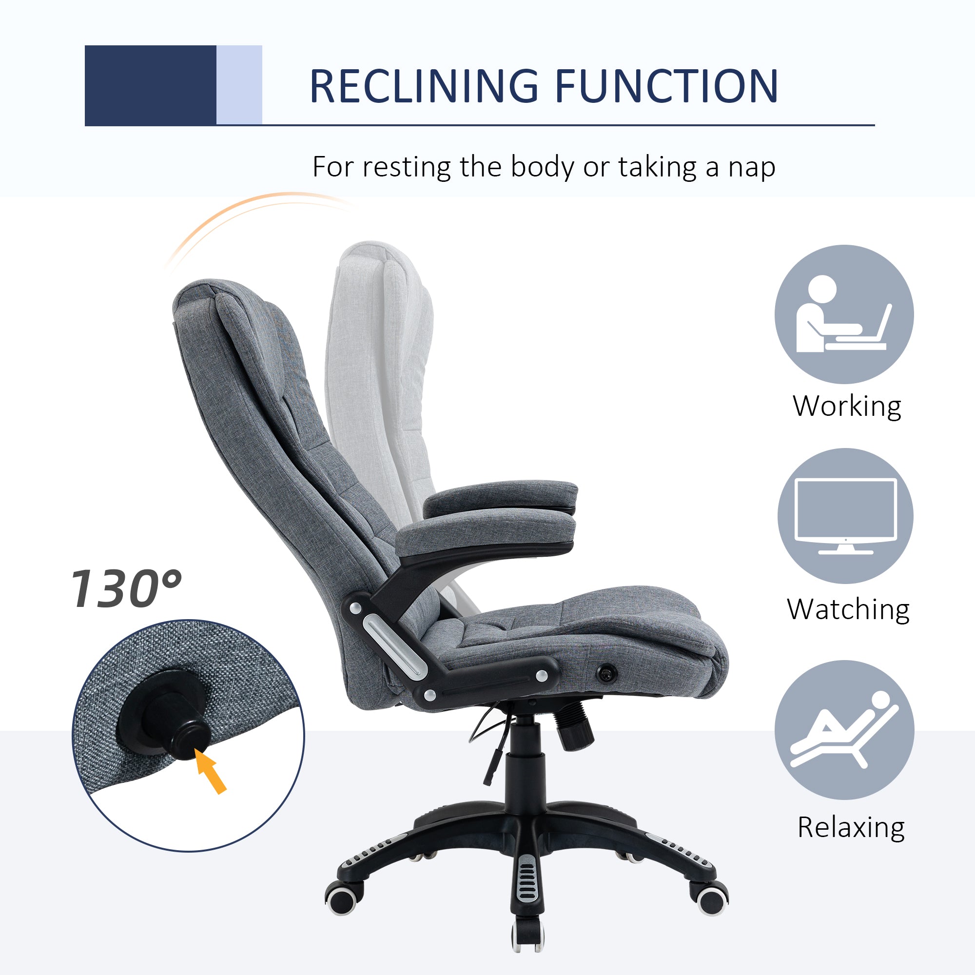Vinsetto Ergonomic Office Chair Comfortable Desk Chair with Armrests Adjustable Height Reclining and Tilt Function Dark Grey - anydaydirect
