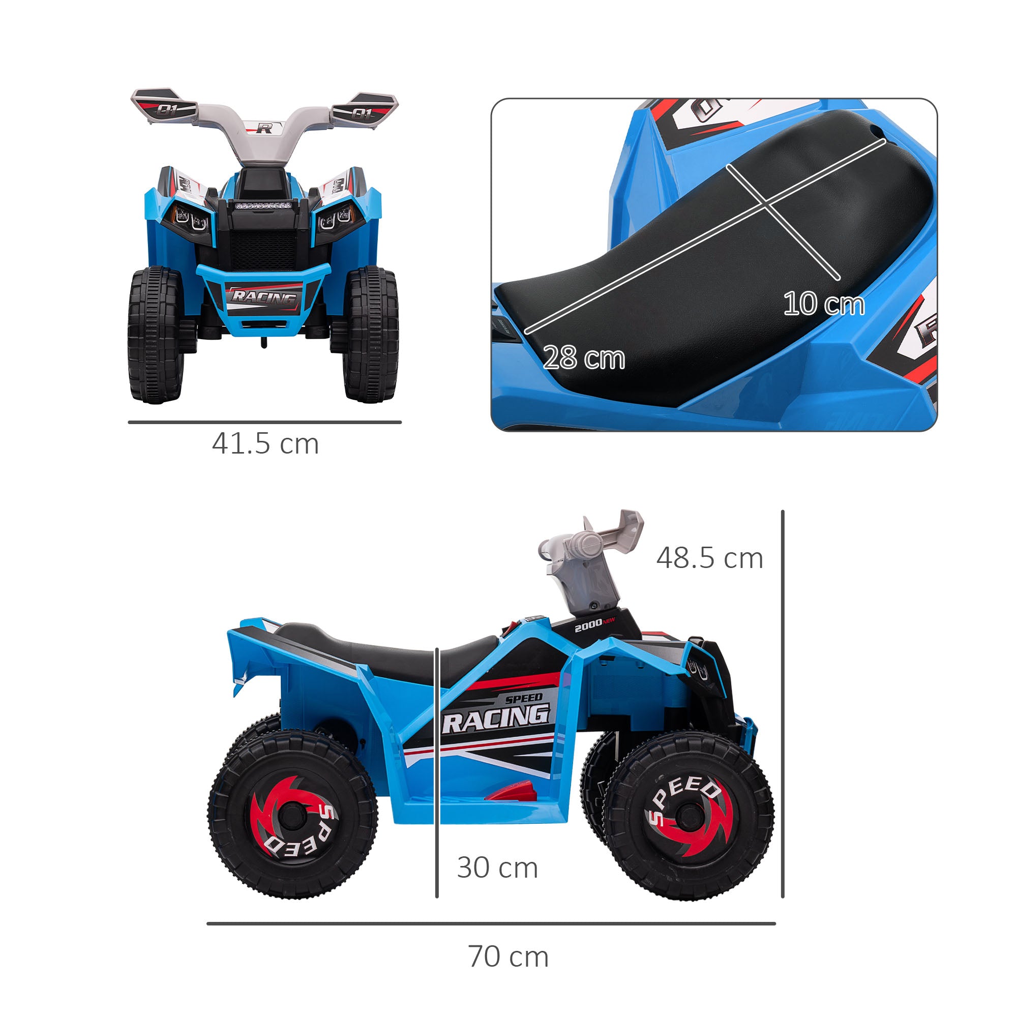 HOMCOM Quad Bike for Toddlers, 6V Battery with Durable Wheels, Forward and Reverse Functions, for 18-36 Months, Blue - anydaydirect