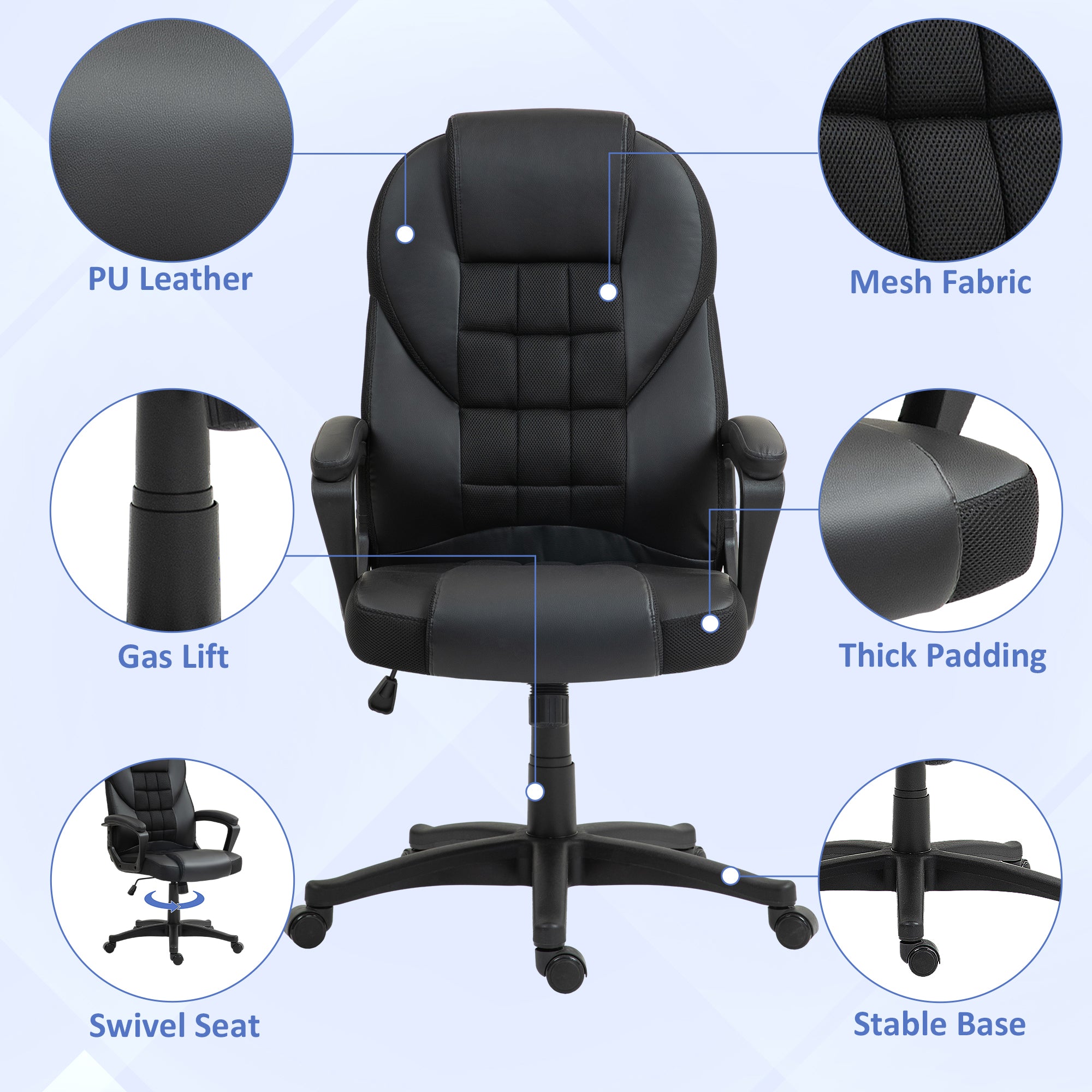 HOMCOM Faux Leather Office Chair - Black - anydaydirect